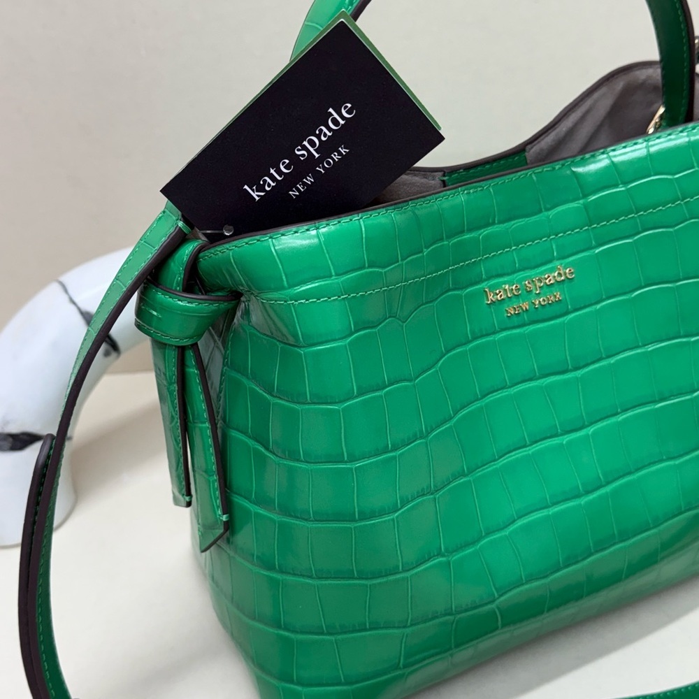 (new+tag) Knott Croc-embossed Medium Top-handle Bag Leafy Green